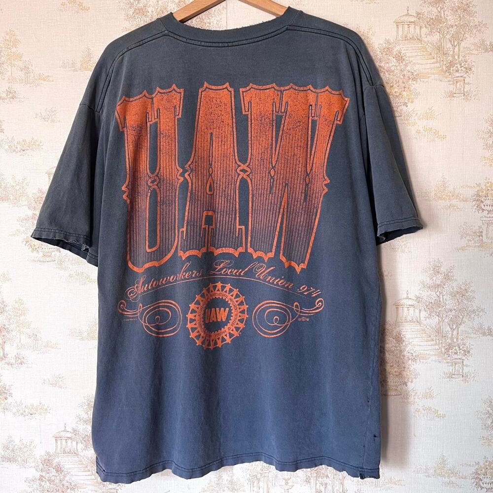 Vintage UAW Local 974 Pocket Tee | Thrashed Faded Workwear | Size 2XL
